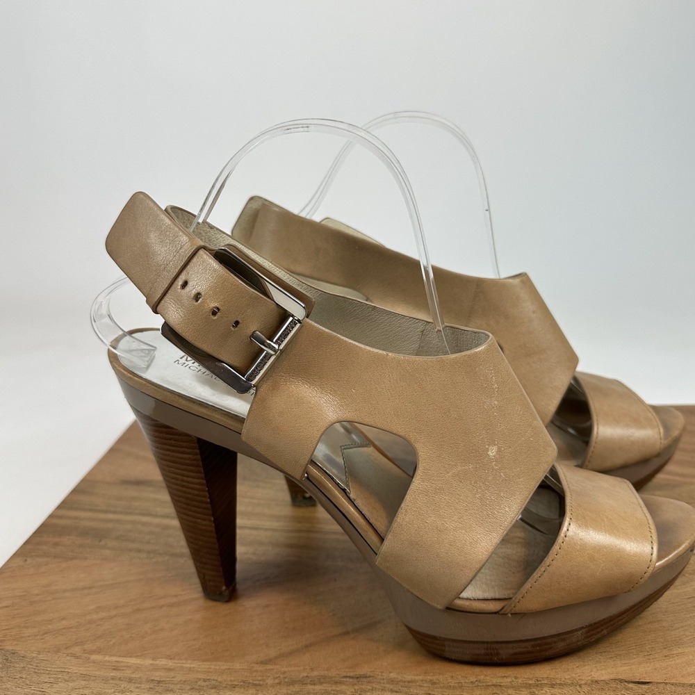 Womens‎ Michael Kors Carla Beige Leather Heeled Platform Sandals Size 11 M GUC